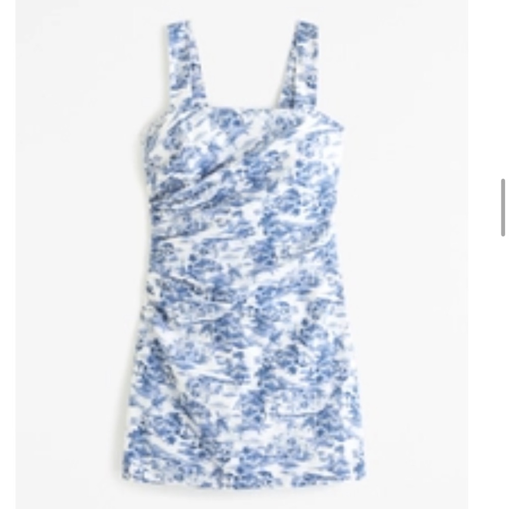 Abercrombie & Fitch Blue & White Print Linen Squareneck Sleeveless Dress NWT